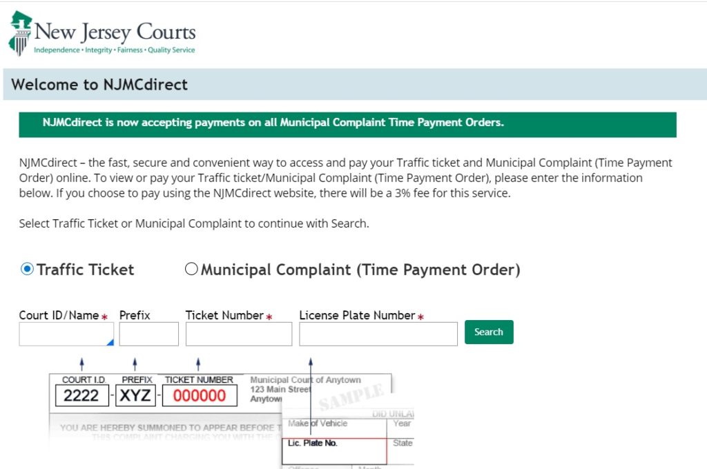 Pay New Jersey Traffic Ticket Online